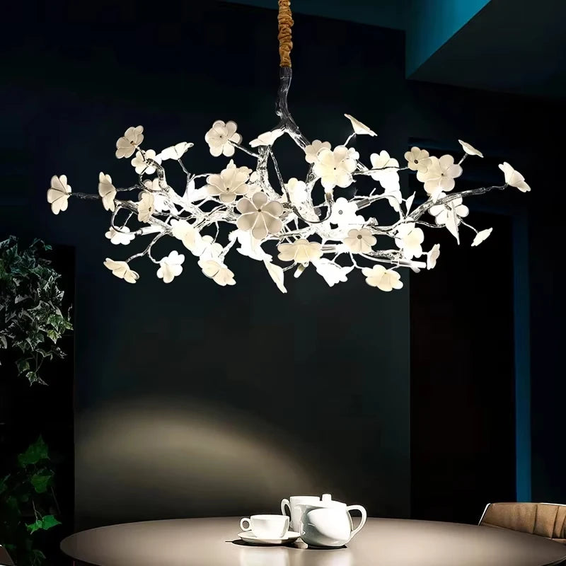 Lampadario a fiore 60 cm color argento, luce calda