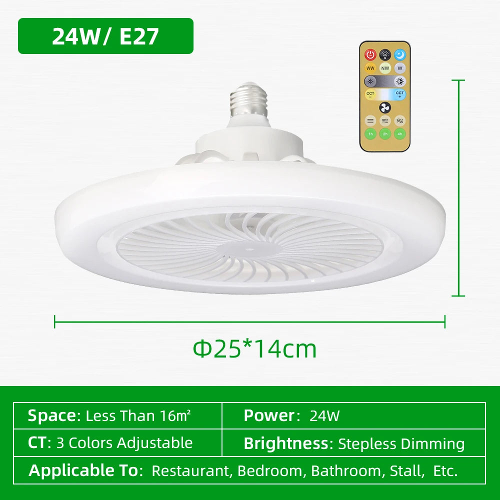 Ventilatore da Soffitto LED con Telecomando, 3 Velocità Regolabili, E27, Lampada Ventilatore Multifunzione – foto 8