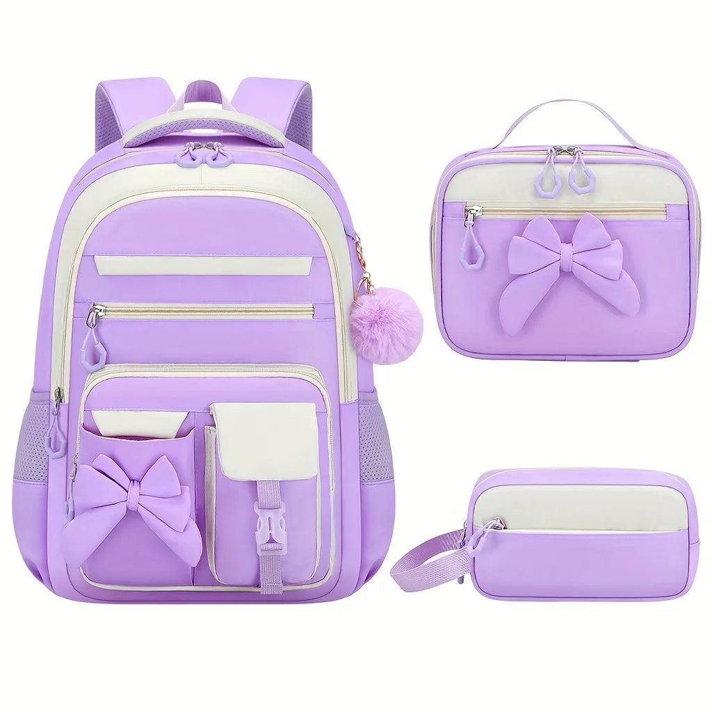 Zaino scolastico da bambina con fiocco e tasche multiple – foto 15