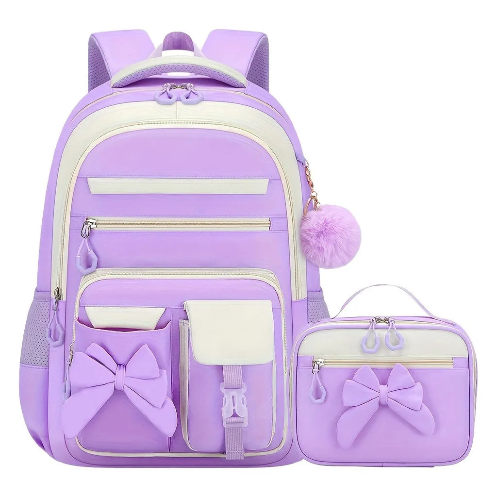 Zaino scolastico da bambina con fiocco e tasche multiple – foto 12