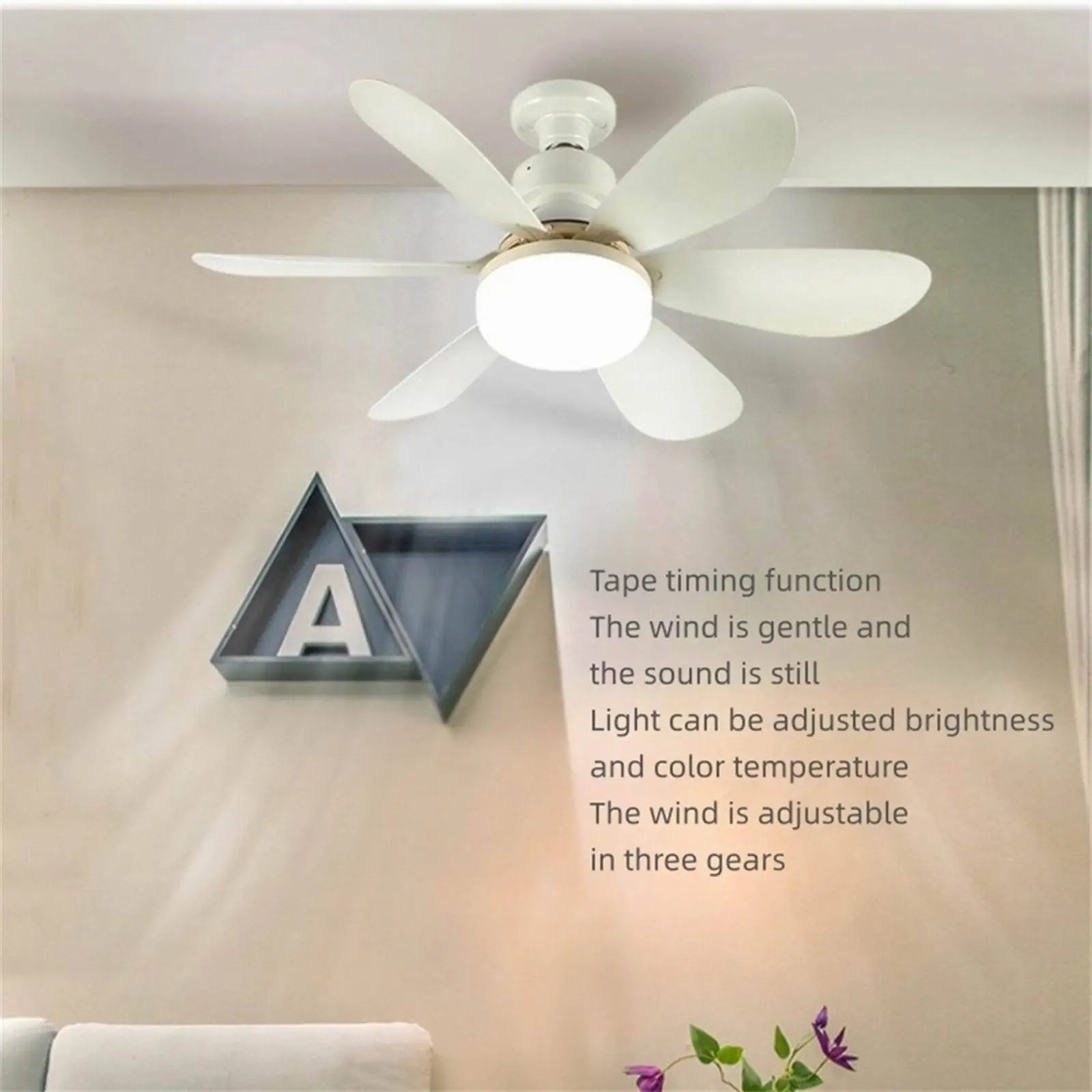 Ventilatore da Soffitto LED E27 con Telecomando, 40W, Funzione Dimmerabile, Adatto per Soggiorno, Studio e