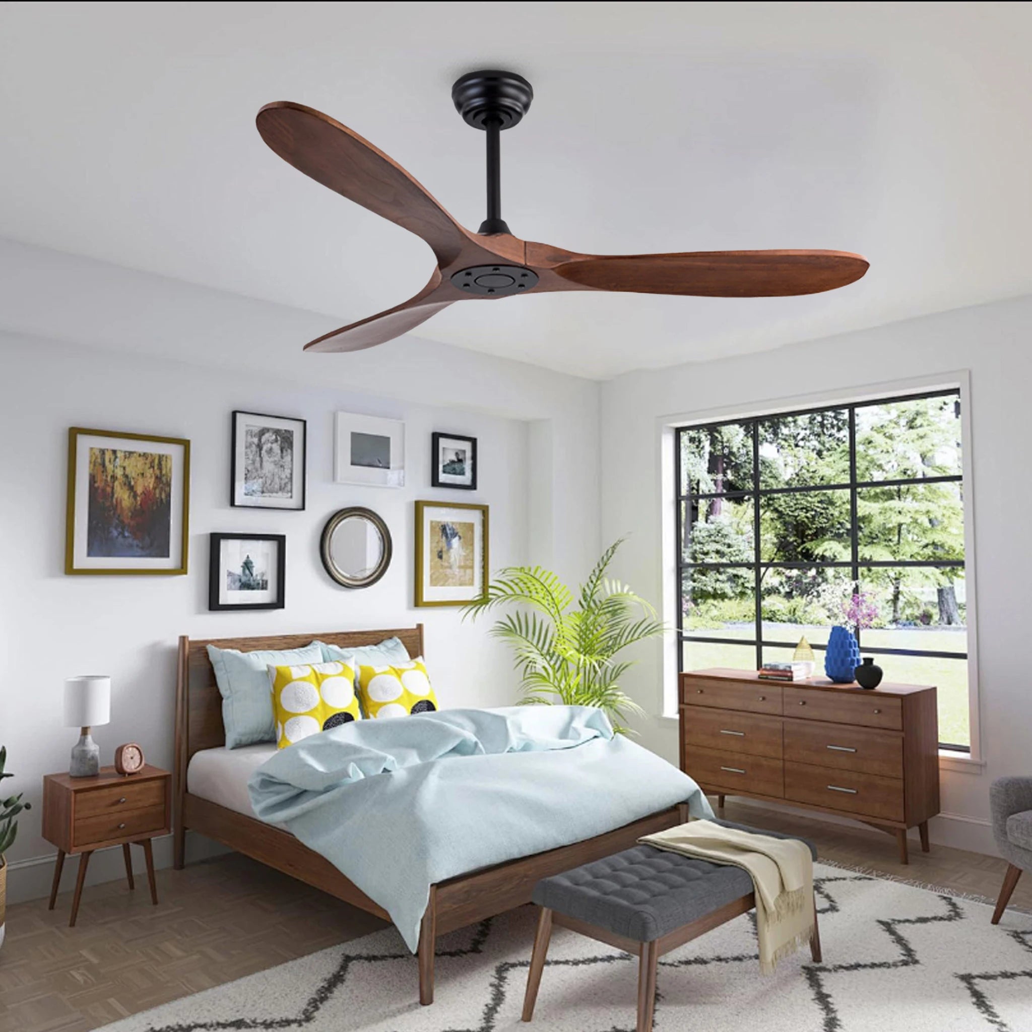 Ventilatore da soffitto in legno massello con motore DC silenzioso, reversibile, senza luce, con telecomando – foto 5