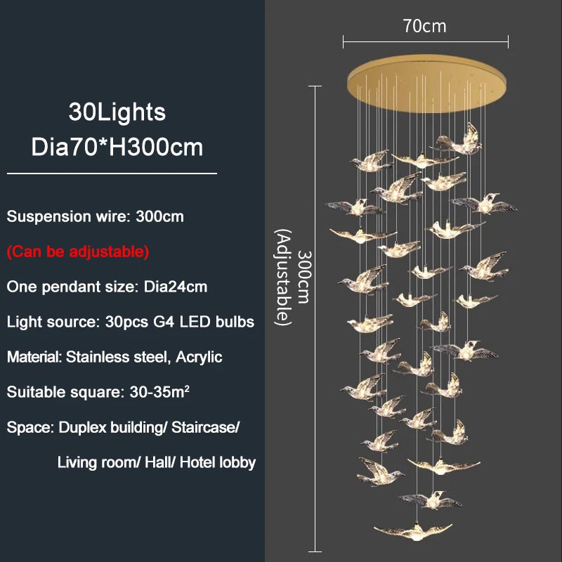 Lampadario a spirale in acrilico per scale, da 1 a 10 luci – dettaglio 11