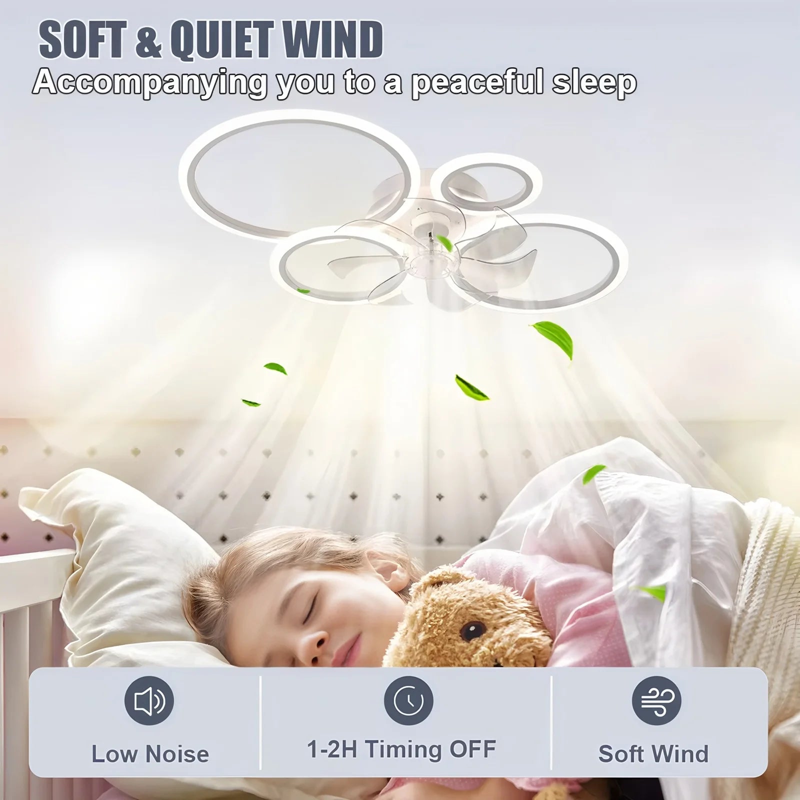 Ventilatore da Soffitto LED Moderno Silenzioso con Lampadario, Bianco, Telecomando, per Camera da Letto – foto 6