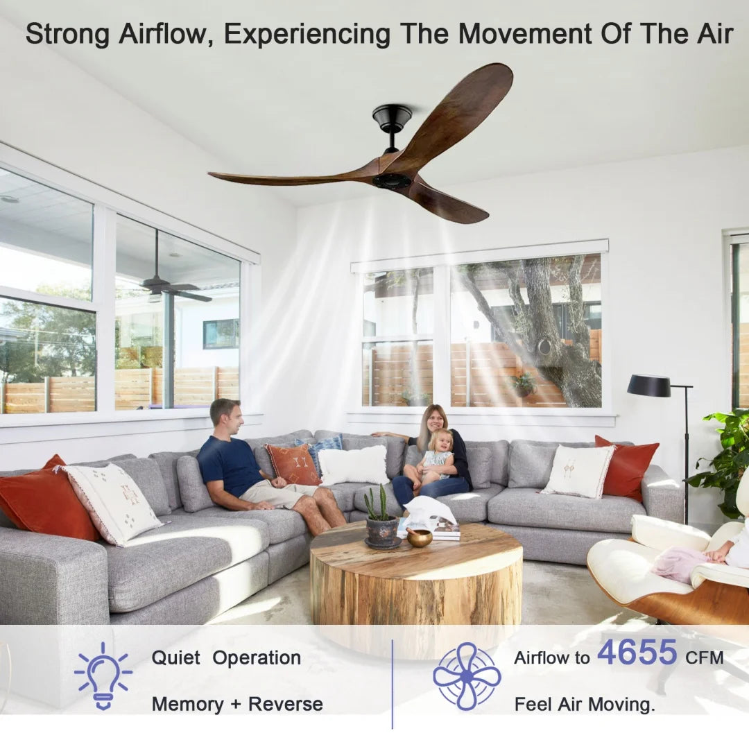Ventilatore da soffitto grande da 5260 pollici con telecomando, motore DC, pale in legno reversibili – foto 5