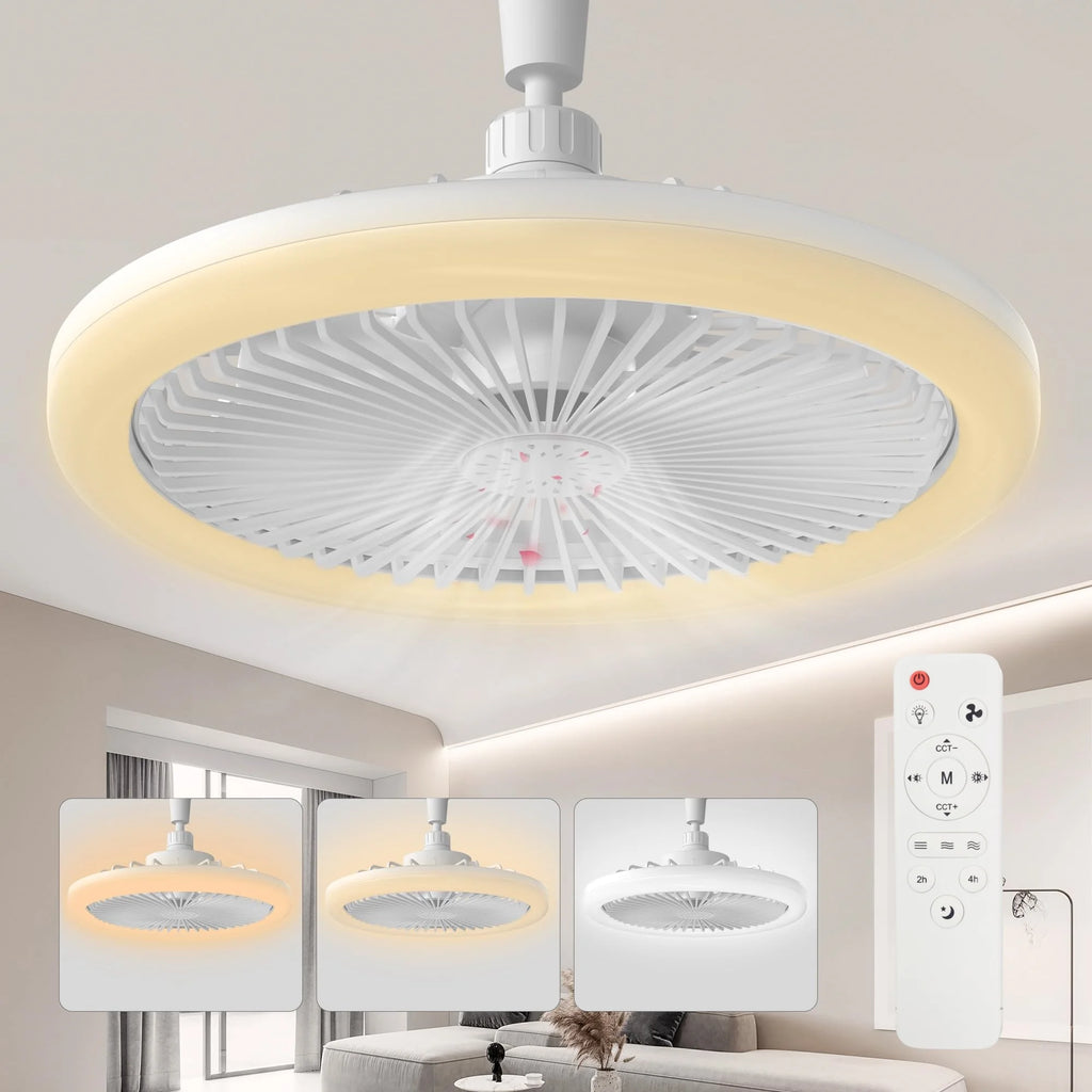Ventilatore da Soffitto a Risparmio Energetico con Luce, Attacco Universale E27, Rotazione a 360° ° – foto 2