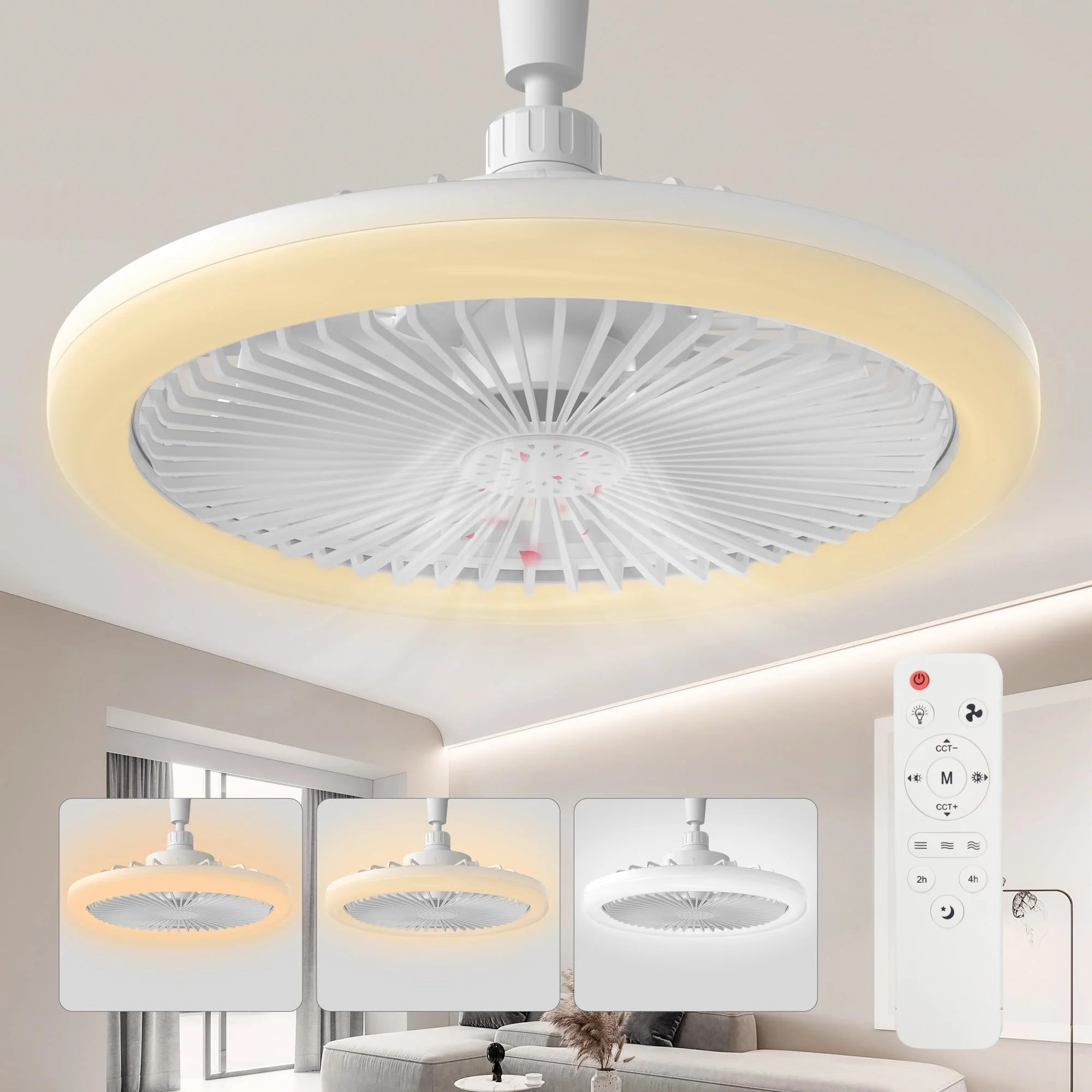 Ventilatore da Soffitto a Risparmio Energetico con Luce, Attacco Universale E27, Rotazione a 360° ° – foto 2