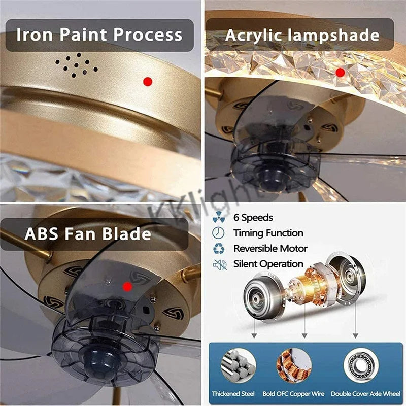 Ventilatore da soffitto moderno con telecomando regolabile velocità del vento LED dimmerabile decorazione in – foto 6