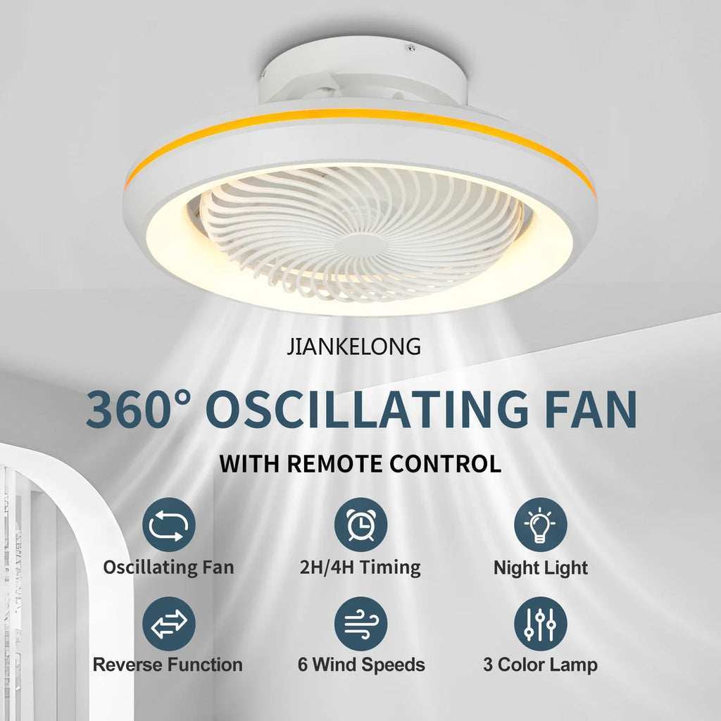 Ventilatore da soffitto rotante 360°, 49 cm, luce 3 colori