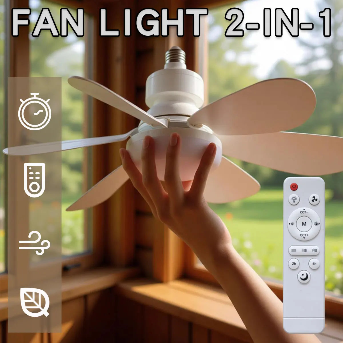 Ventilatore da soffitto 6 pale con luce LED E27 e timer