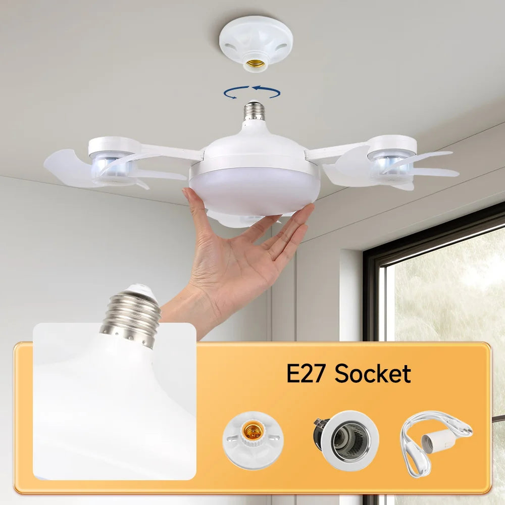 Nuova Lampada Ventilatore da Soffitto E27 2026 con Telecomando 110V 220V 3 Colori Regolabili Moderna per Casa – foto 2