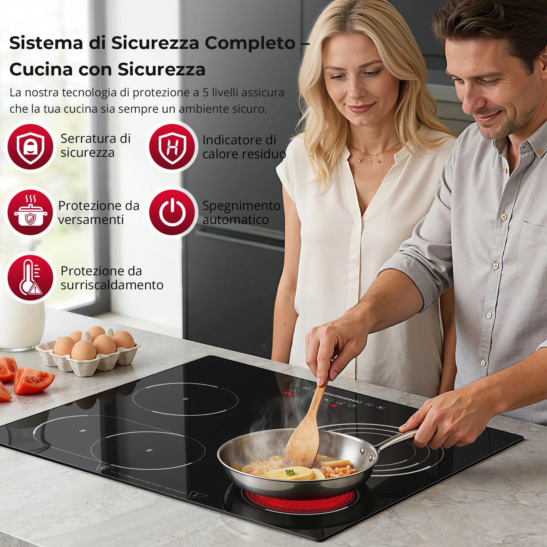Piano cottura in ceramica da incasso 60 cm, 4 zone, 6700 W – dettaglio 2