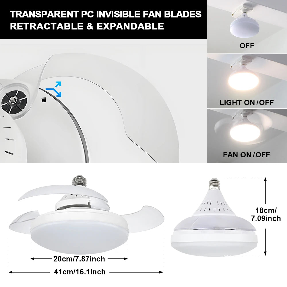 Ventilatore da soffitto LED E27 85-265V con telecomando per interni domestici Soggiorno Studio Illuminazione – foto 2