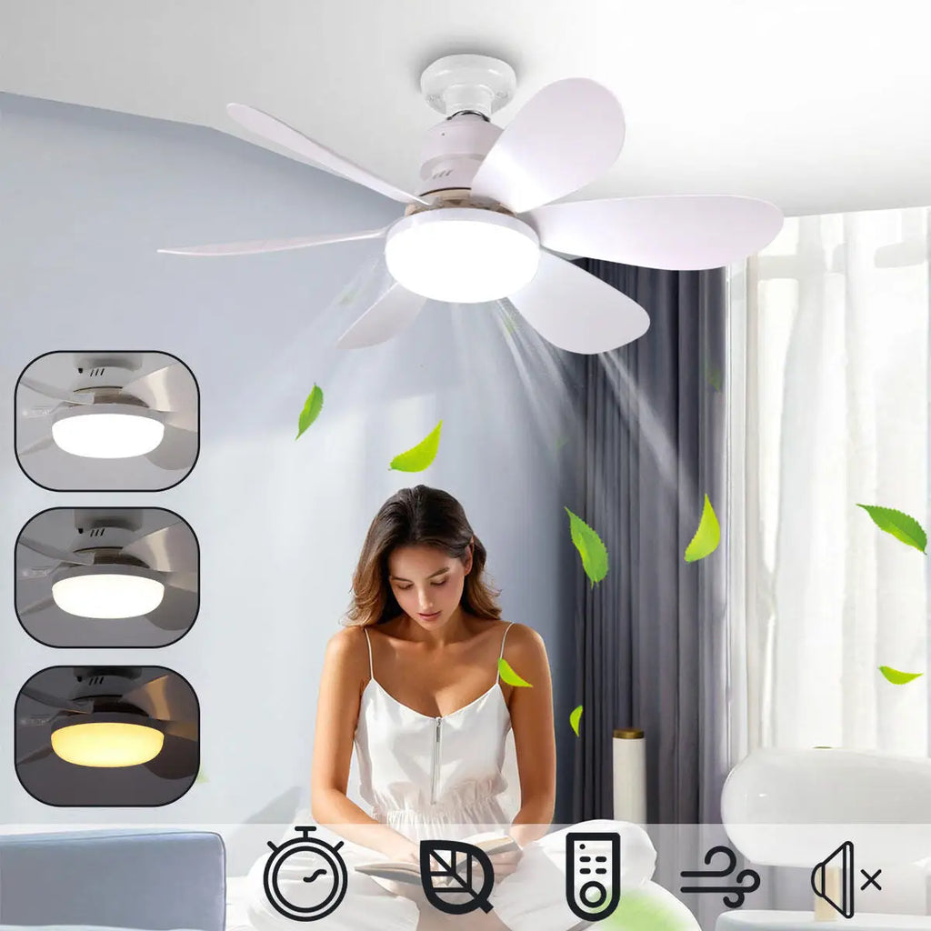 Ventilatore da soffitto a LED da 40W con luce E27 e telecomando per la regolazione della luminosità, adatto
