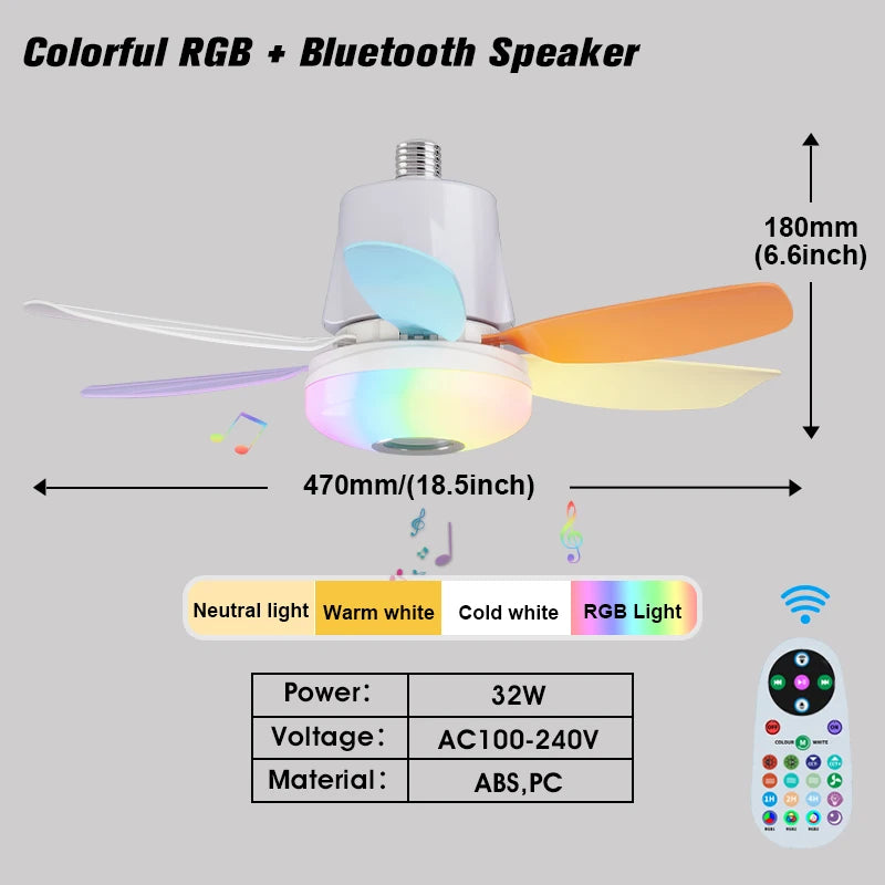 Ventilatore da soffitto a LED 30W E27 con telecomando per regolazione della luminosità e timer, per casa – foto 8