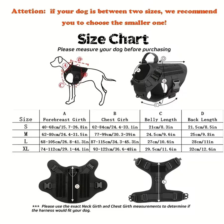 Set pettorina tattica e guinzaglio per cani, taglie S-XL – dettaglio 1