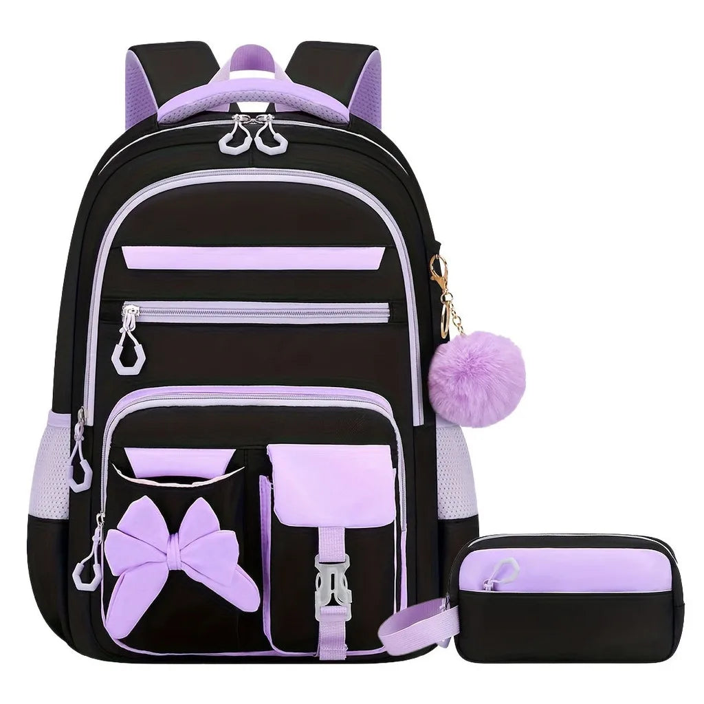 Zaino scolastico da bambina con fiocco e tasche multiple – foto 16
