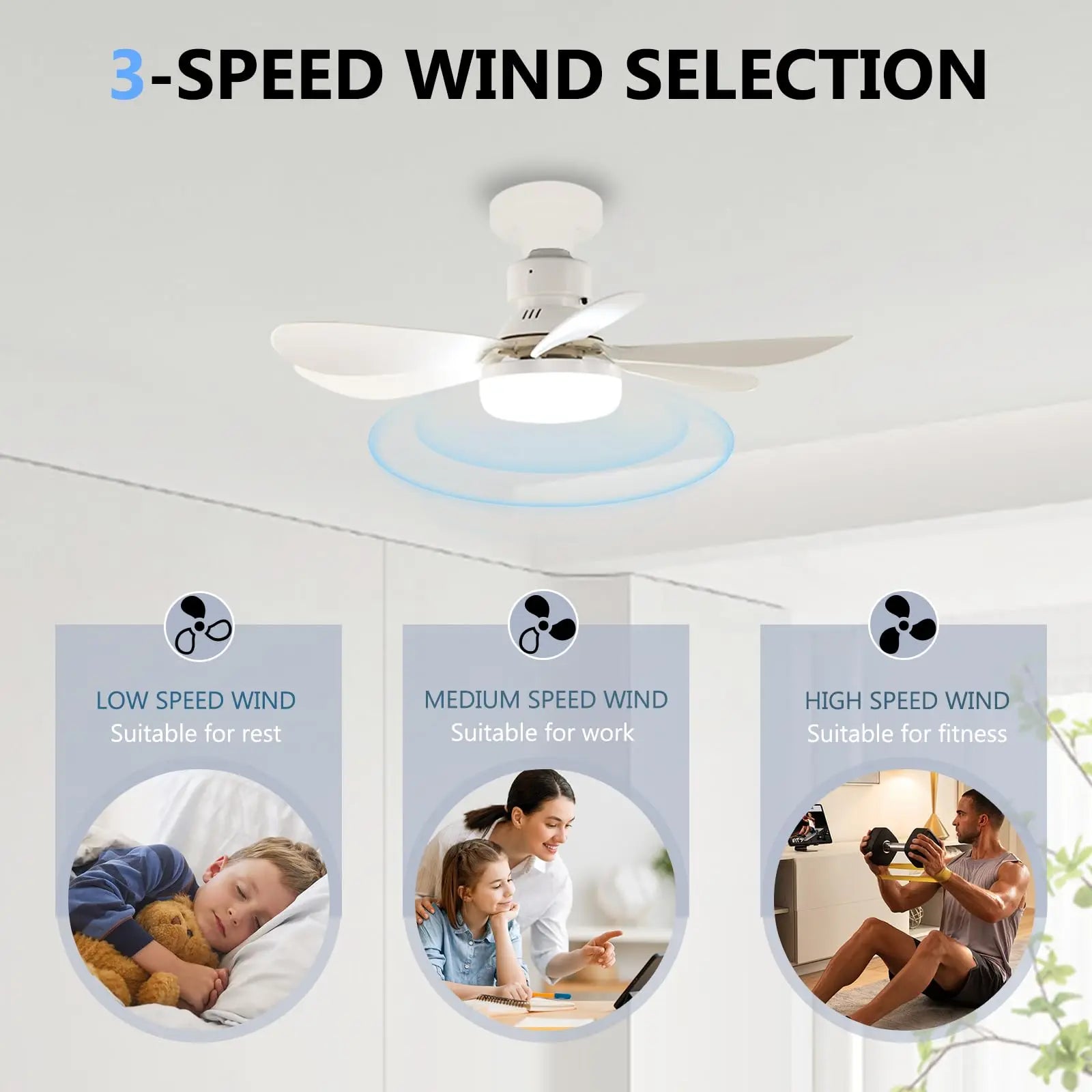 Ventilatore da soffitto moderno con luce LED da 52 cm, silenzioso, con telecomando, per camera, ufficio – foto 4