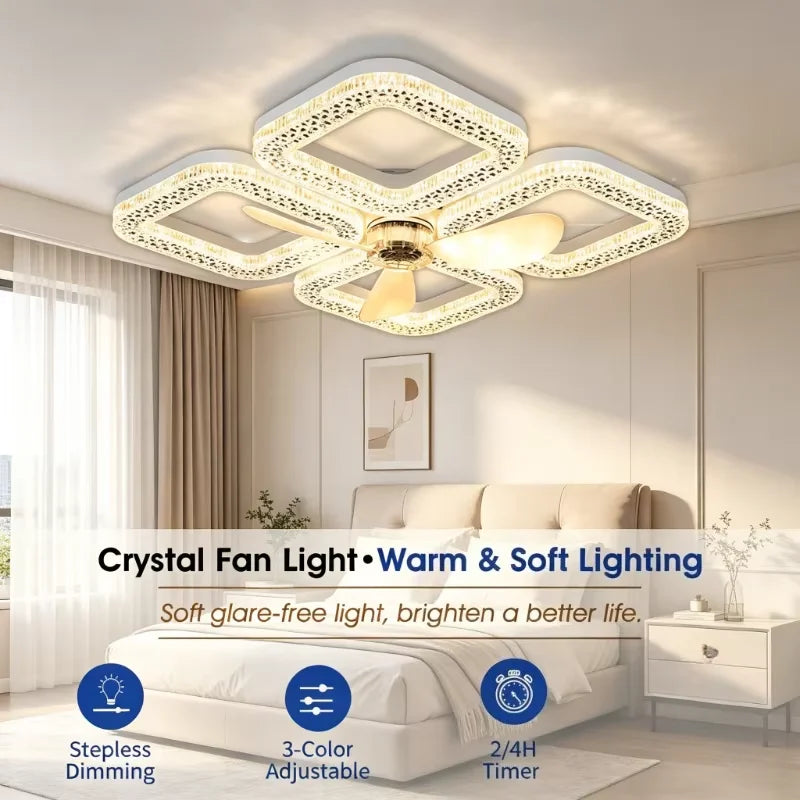 Ventilatore da Soffitto LED E27 con Telecomando per Regolazione Luminosità, Adatto per Soggiorno, Studio, Uso