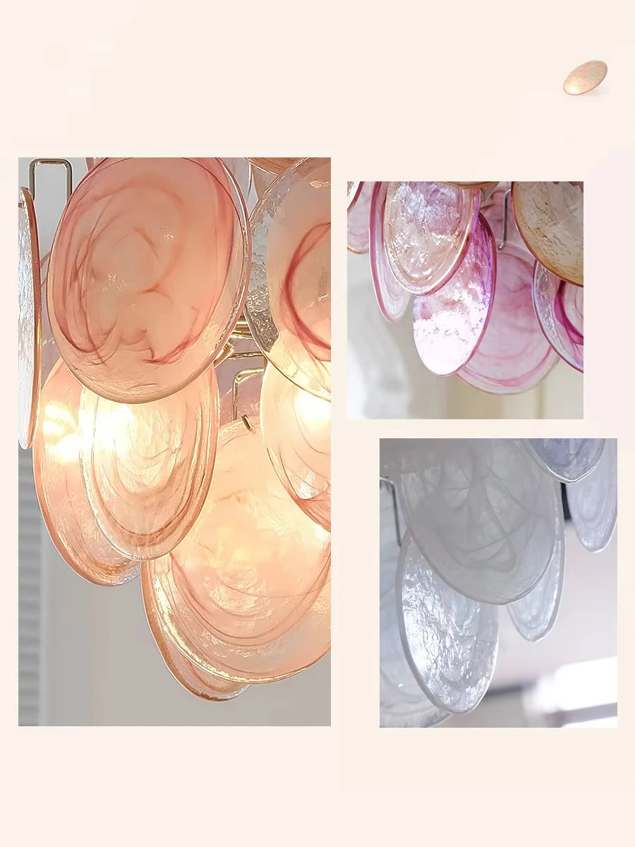 Lampadario in vetro artigianale con cristalli, rosa o bianco – dettaglio 2
