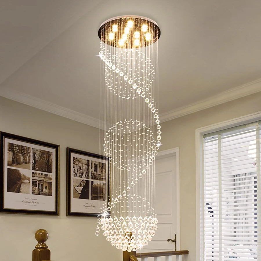 Lampadario in Cristallo Moderno Spettacolare a LED a Spirale con Gocce di Pioggia K9 per Soggiorno, Hotel – foto 4