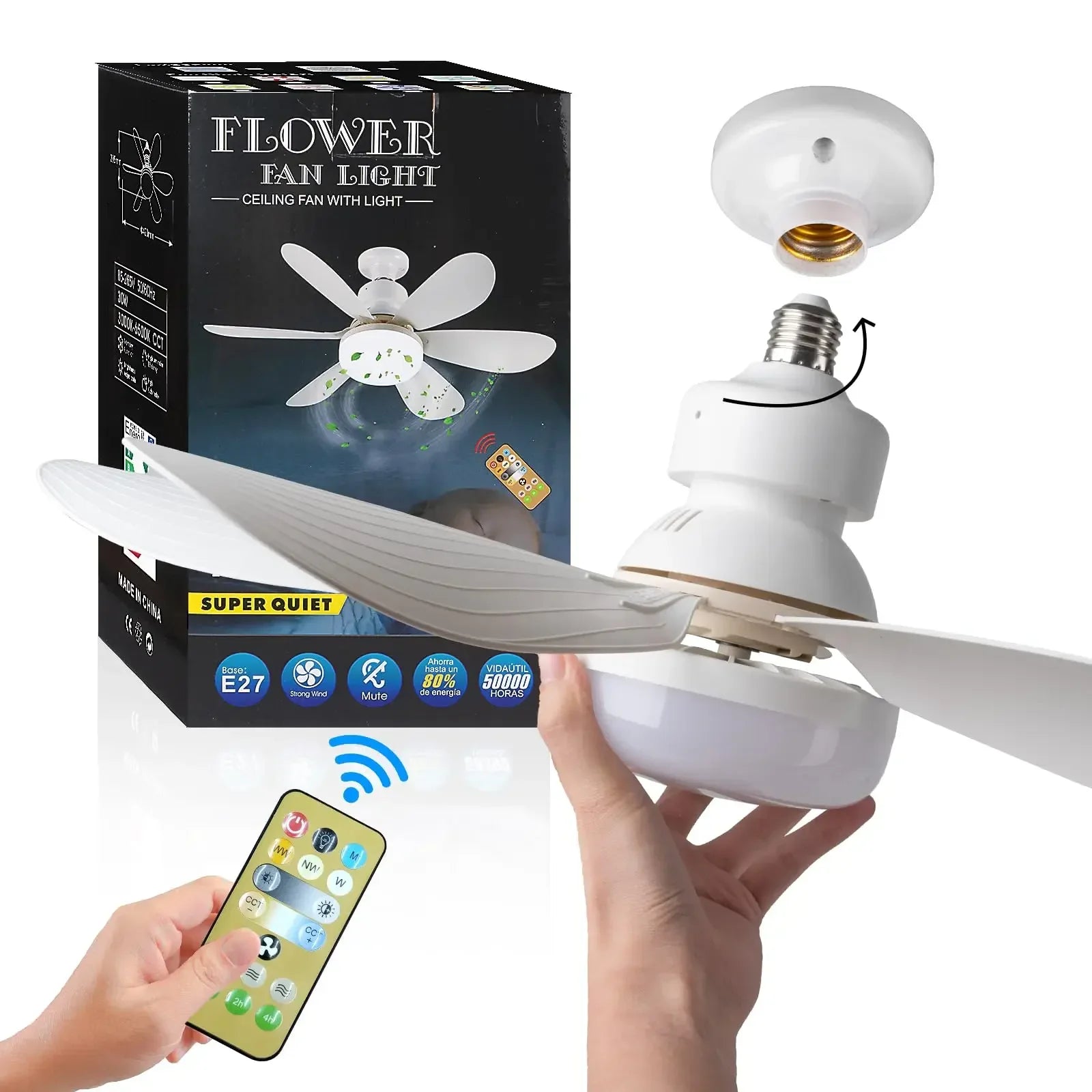 Ventilatore da soffitto a LED da 40W E27 con telecomando per la regolazione della luminosità, adatto per – foto 4
