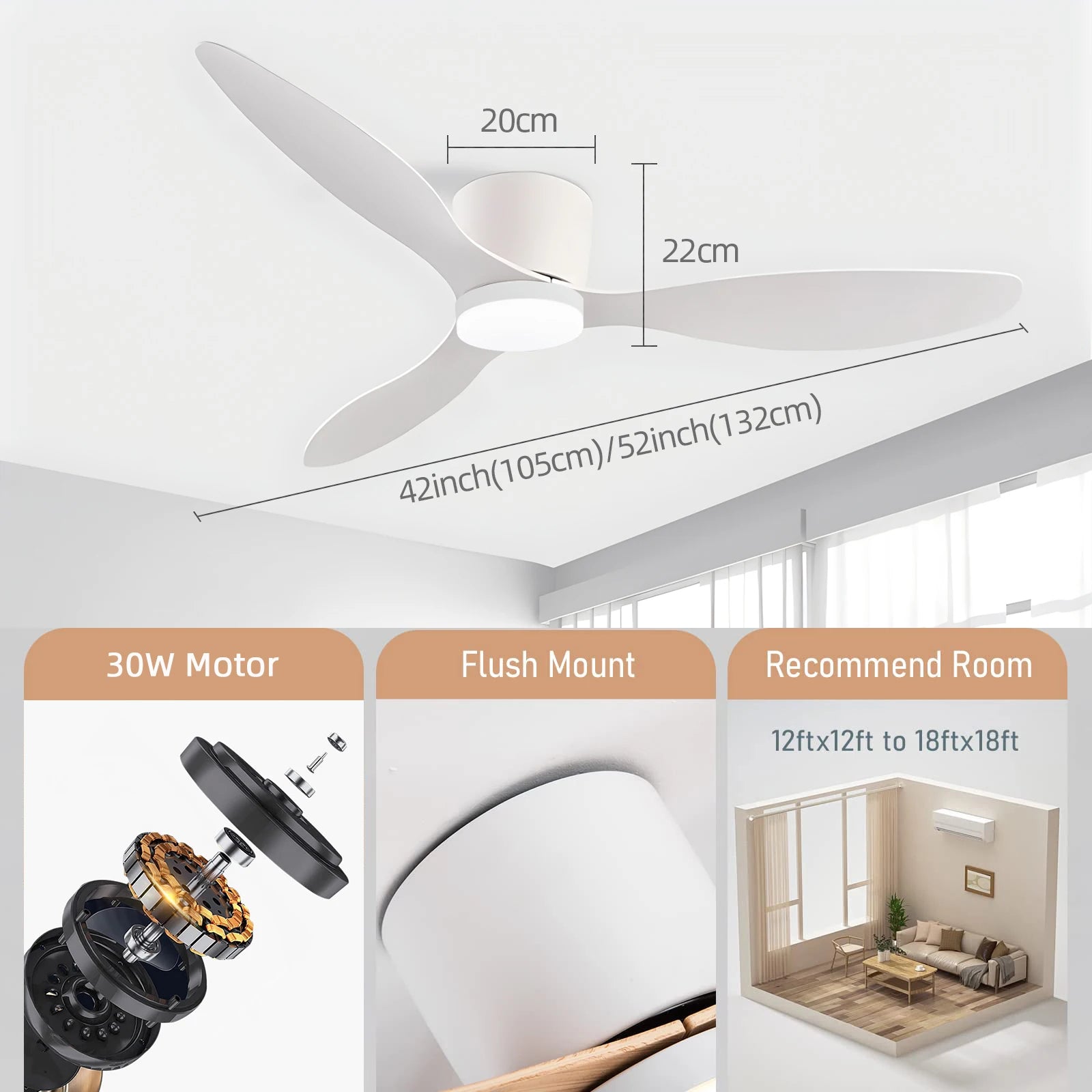 IRALAN Ventilatore da soffitto moderno con motore CC a luce LED Telecomando per grande volume d'aria per – foto 6