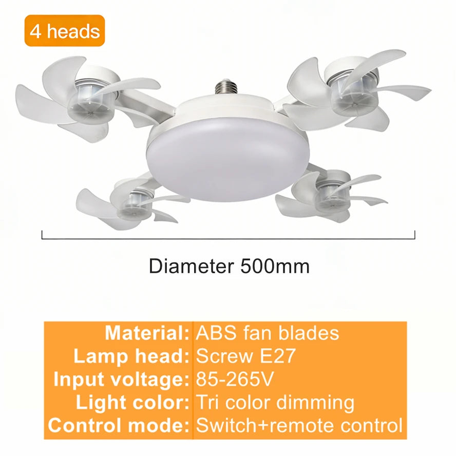 Ventilatore da soffitto 3 in 1 con teste girevoli e portalampada – dettaglio 6