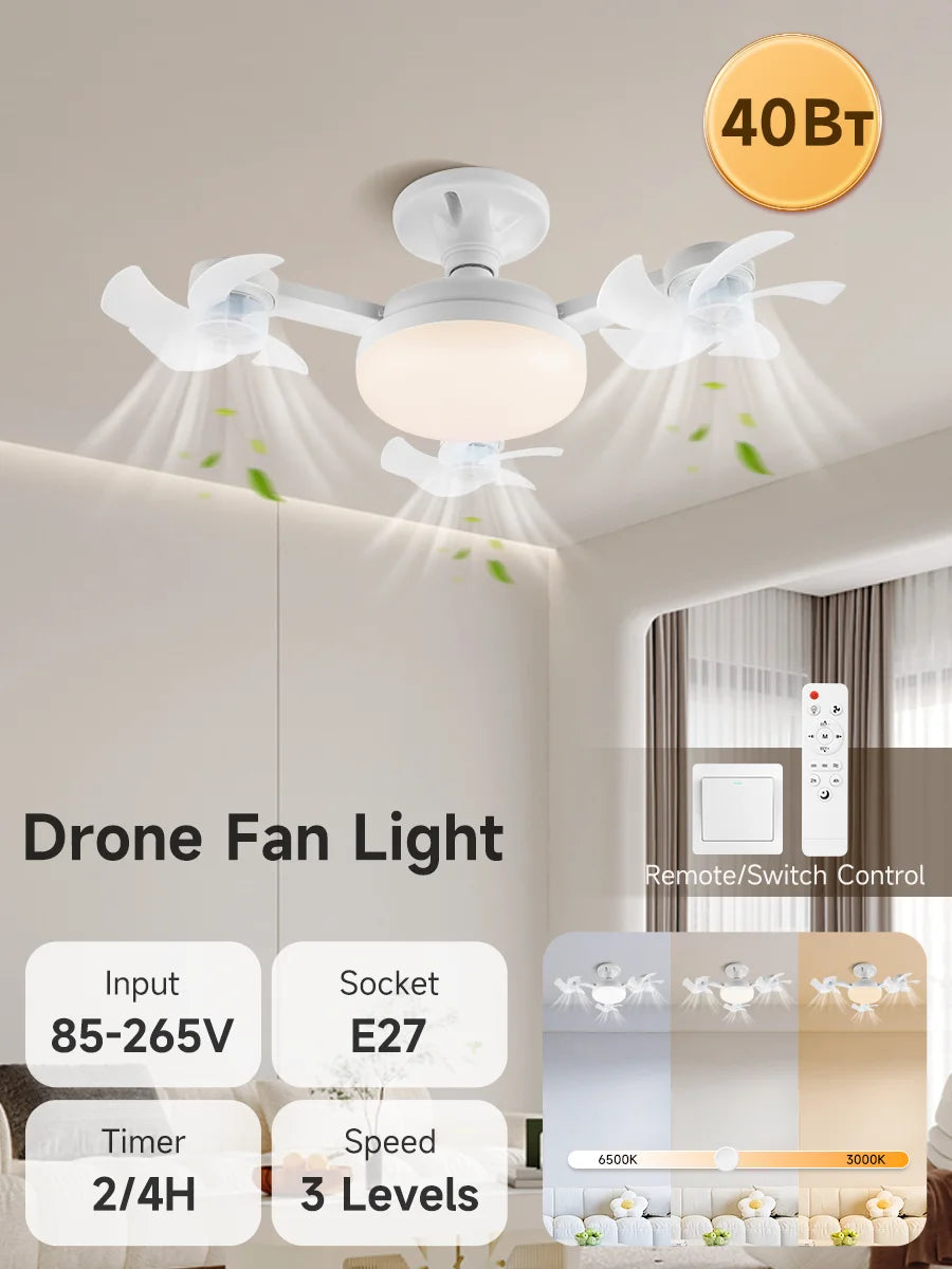 Ventilatore da soffitto NUOVO 2026 con luce E27, lampada da soffitto con telecomando 110V 220V, 3 colori – foto 8
