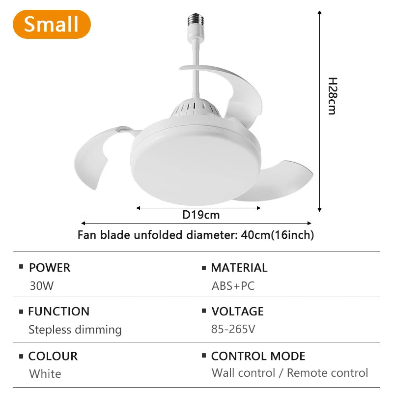 Nuovo ventilatore da soffitto E27 con luce lama telescopica invisibile telecomando silenzioso oscuramento – foto 9