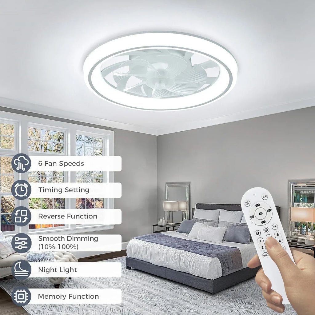 Ventilatore da soffitto moderno e sottile, ventilatore da soffitto silenzioso bianco, telecomando – foto 4