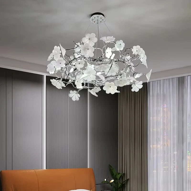 Lampadario a fiore 60 cm color argento, luce calda – dettaglio 1
