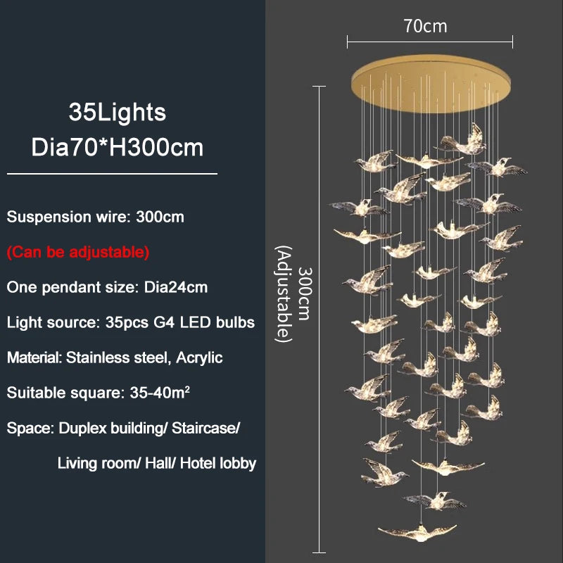 Lampadario a spirale in acrilico per scale, da 1 a 10 luci – dettaglio 8