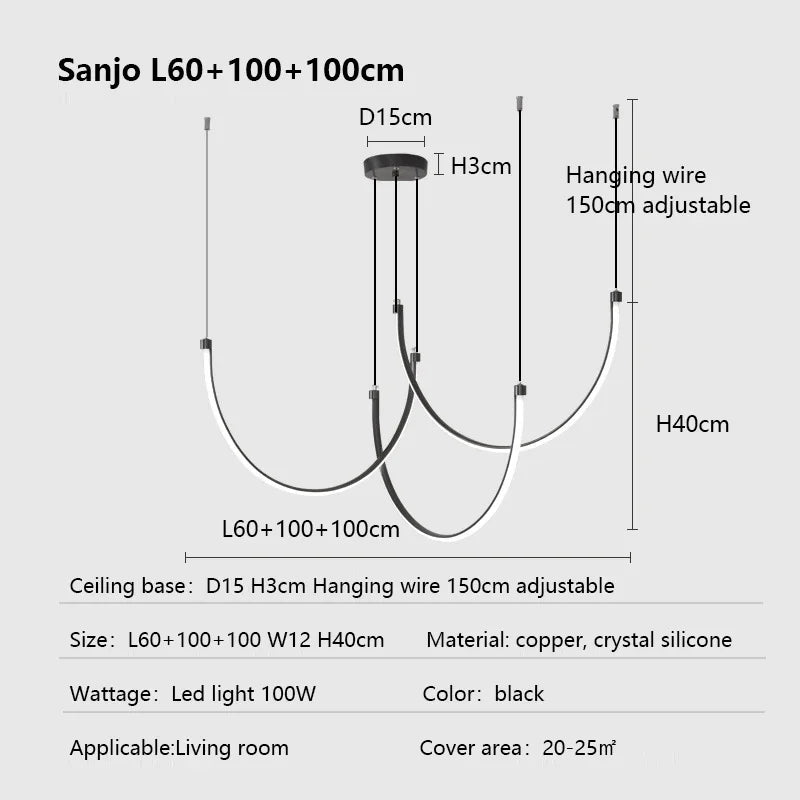 Lampadario a striscia curva a U, 63 o 78 W, luce calda – dettaglio 8