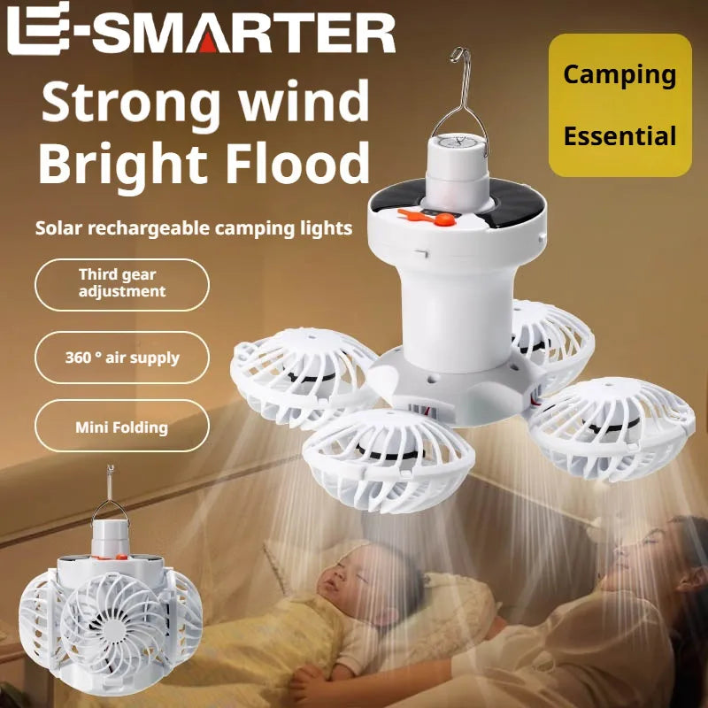 Ventilatore pieghevole da campeggio con lampada solare LED