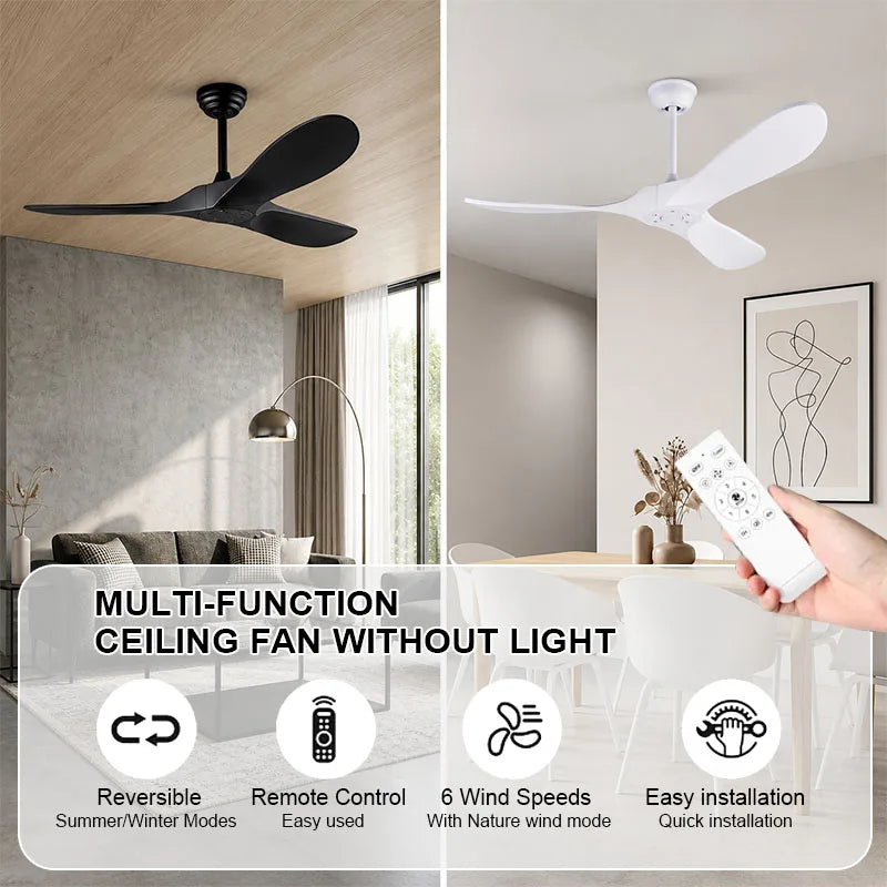 Ventilatore da soffitto in ABS da 132 o 152 cm, senza luce