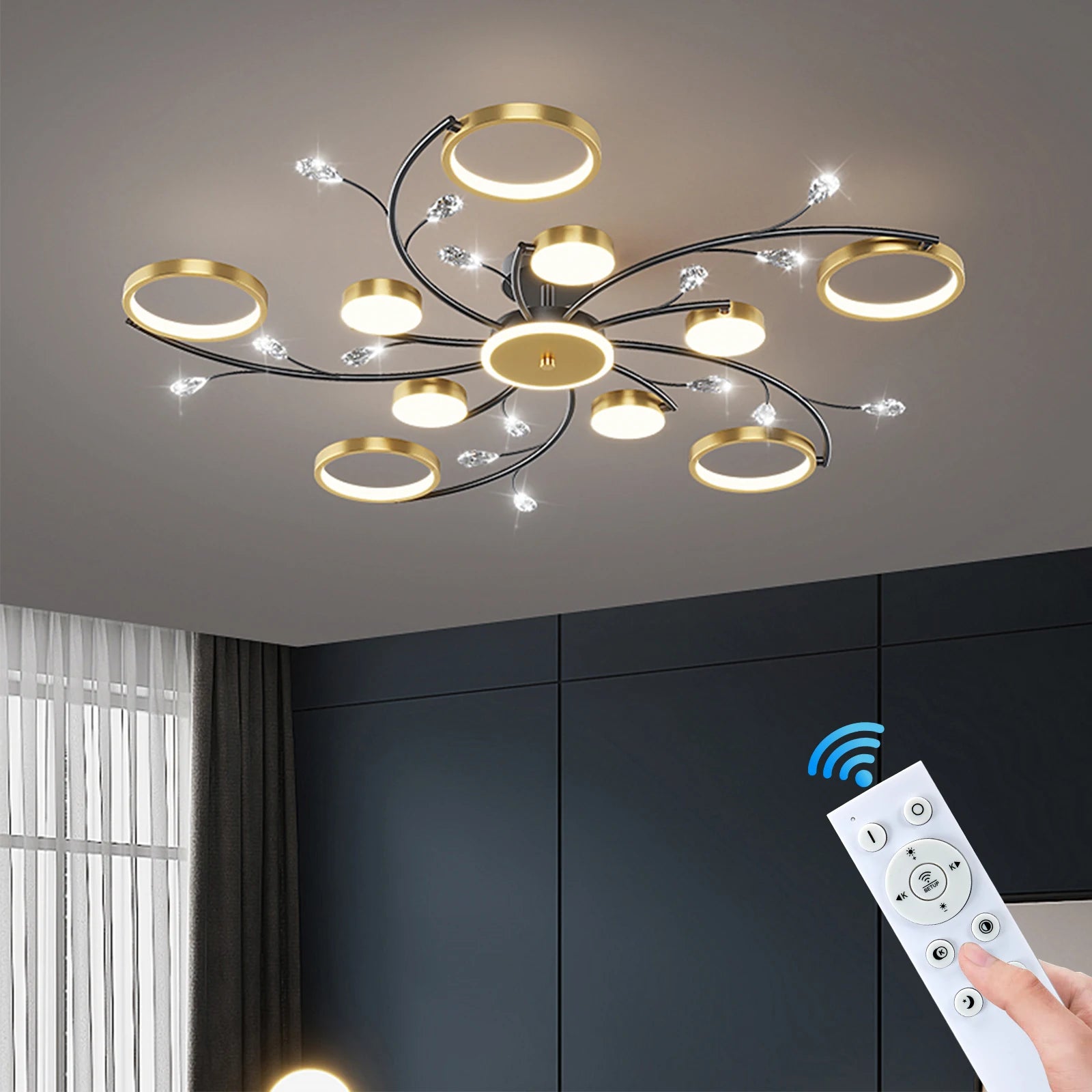 Lampadario di Lusso per Soffitto, Illuminazione Domestica, Decorazione in Cristallo, Lampada da Soffitto con – foto 2