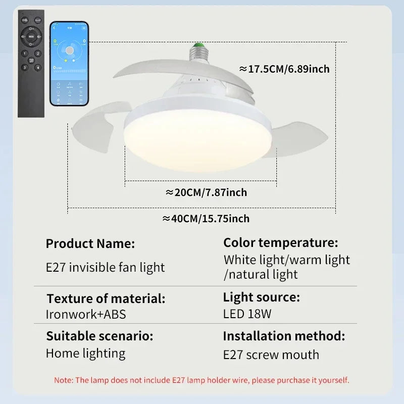 Ventilatore da soffitto 2-in-1 con luce e telecomando, ventola a LED con attacco E27, ventilatore a spirale – foto 9