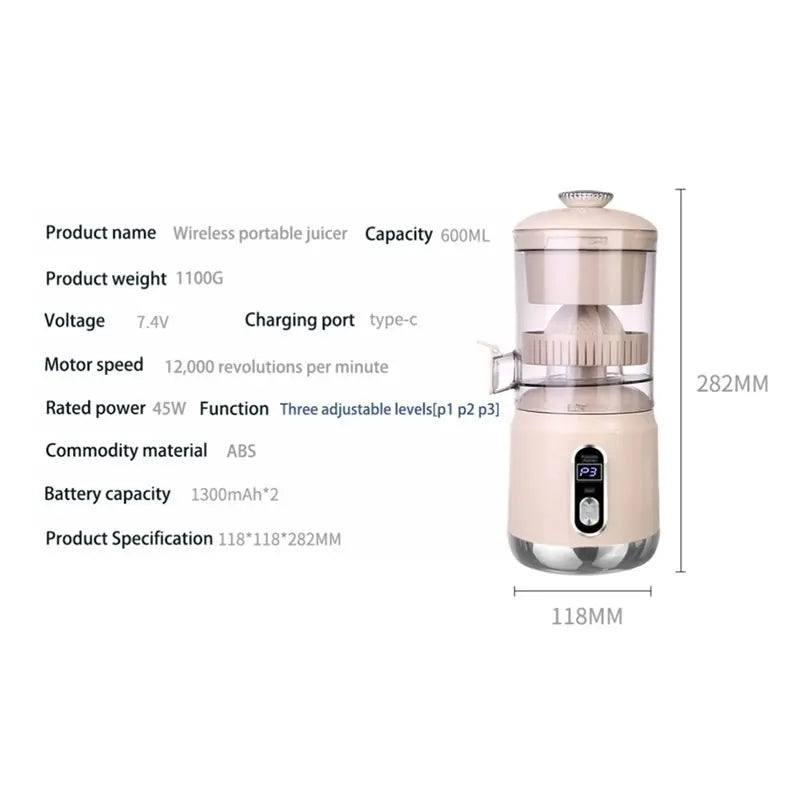 Spremiagrumi e frullatore elettrico ricaricabile da 600 ml – dettaglio 5