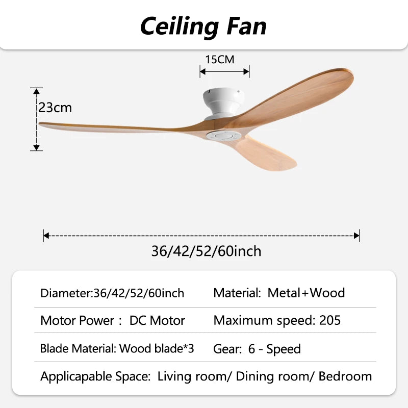 Ventilatore da soffitto a basso profilo da 42/52/60 pollici con 3 pale in legno, motore DC, telecomando, per – foto 11
