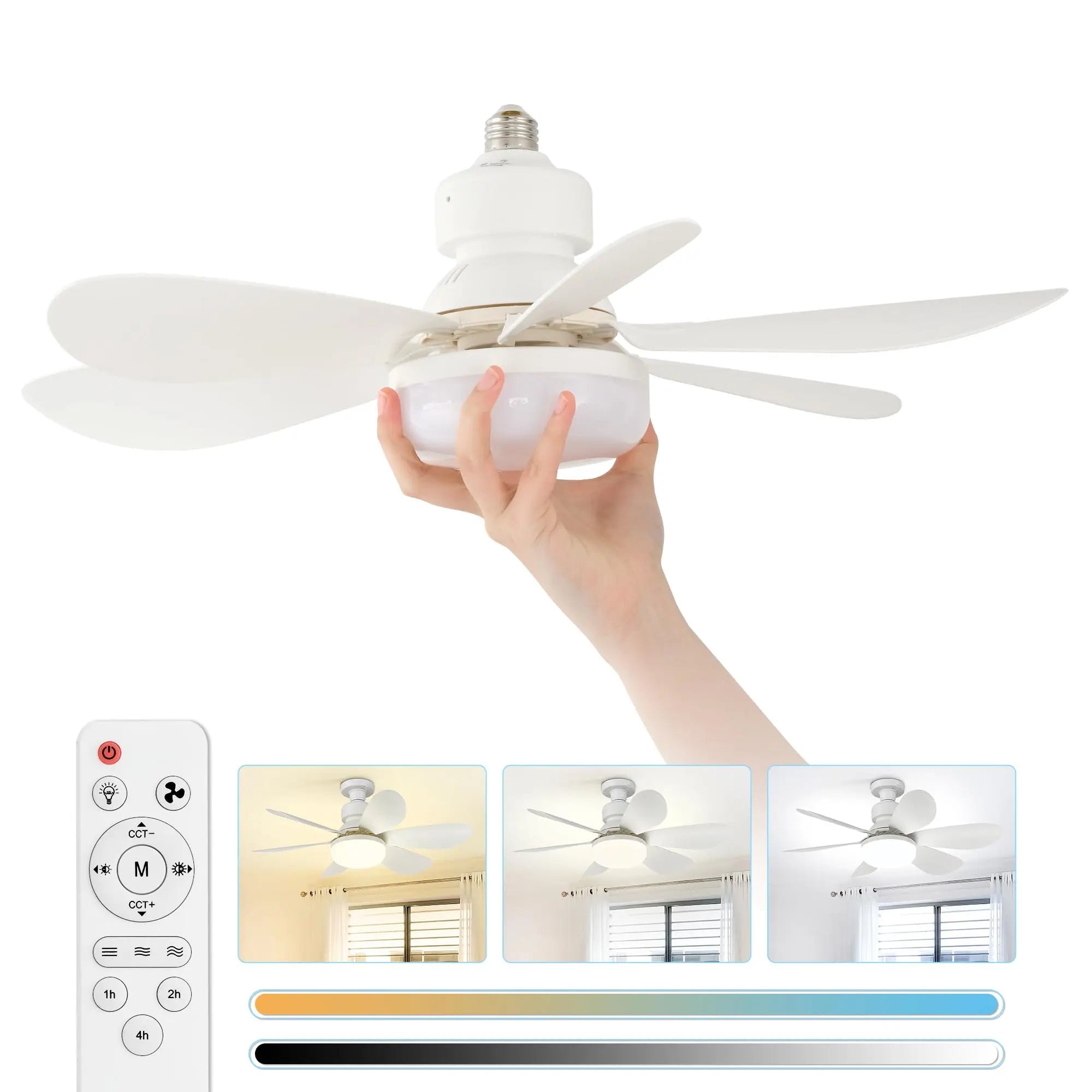 Ventilatore da soffitto moderno con luce LED da 52 cm, silenzioso, con telecomando, per camera, ufficio