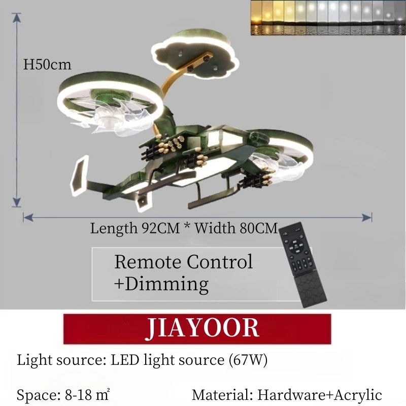 Ventilatore da soffitto a forma di aereo con luce per cameretta – dettaglio 6