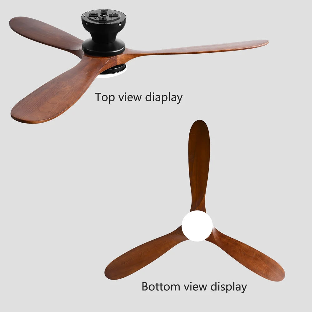 Ventilatore da Soffitto a Basso Profilo 36/42/52 Pollici con Luce LED e Telecomando, Pale in Legno Massello – foto 6