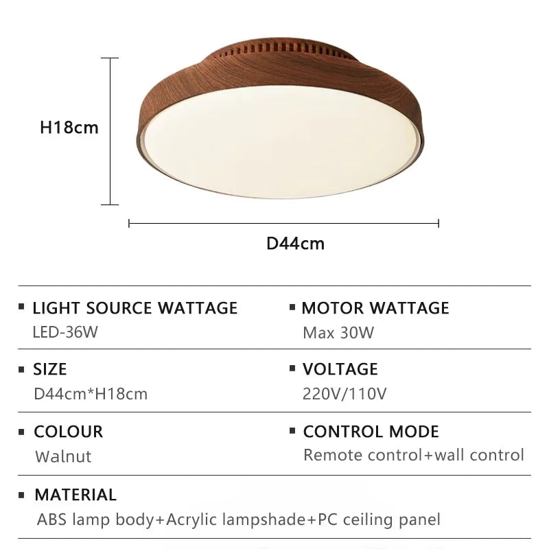 Ventilatore da soffitto senza pale in noce, motore DC dimmerabile – dettaglio 6