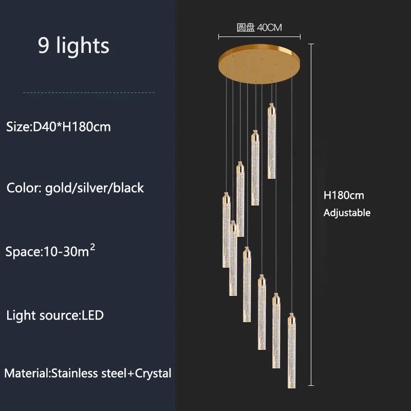Lampadari lunghi moderni in cristallo a LED Cucina di lusso Villa Soggiorno Lampada a sospensione Scale Lampadario a soffitto dimmerabile Decorazioni per la casa