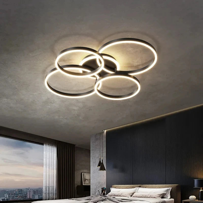 Lampadario Moderno a LED per Interni, Illuminazione a Soffitto per Soggiorno, Studio, Camera da Letto, Anelli – foto 4