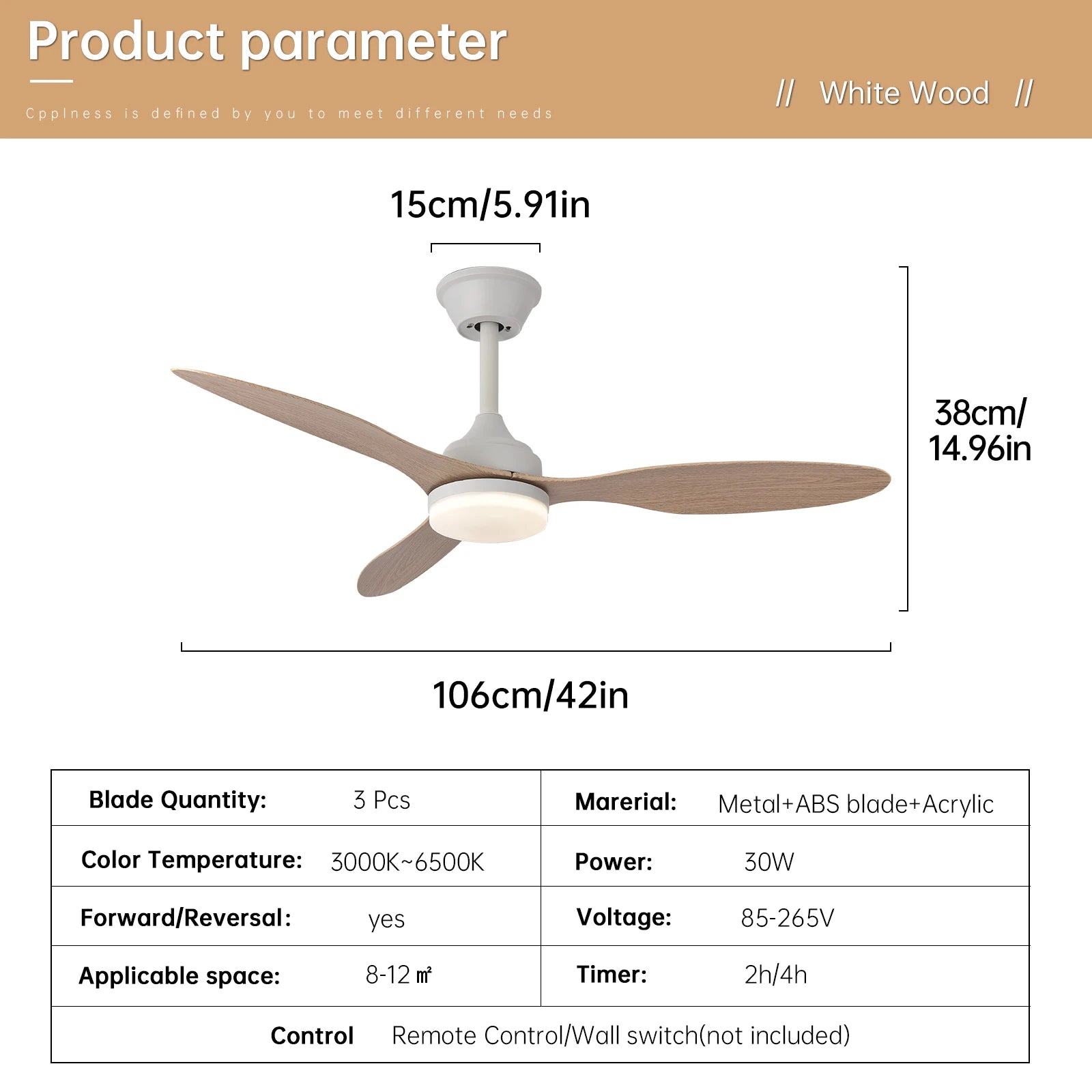 Ventilatore da soffitto con luce, ventilatore da soffitto a basso profilo da 25 pollici/42 pollici/52 pollici – foto 12