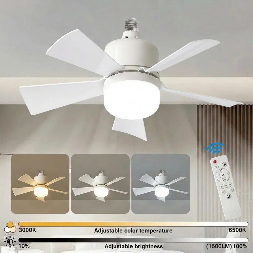 Confezione da 1/2 Pezzi: Ventilatore da Soffitto con Luce LED da 30W, Telecomando e Dimmer, Base E27, Ideale – foto 2