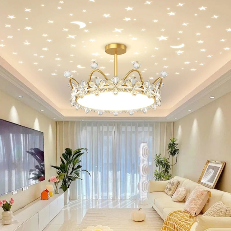 Lampadario a soffitto moderno a LED con corona di cristallo Luci per bambini Camera da letto per ragazze – foto 2