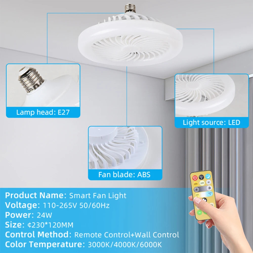 Ventilatore Plafoniera Telecomando Dimmerabile Ventilatore Da Soffitto A LED Con Luci E27 24W/30W/40W/80W Per – foto 4